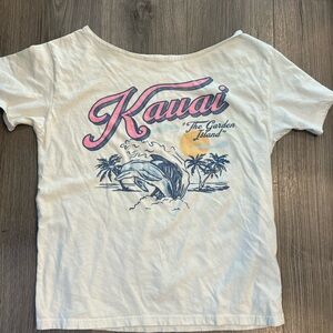 Hollister White Tee with Pink and Blue Island Graphic